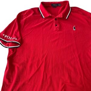 Polo by Ralph Lauren Red Short Sleeve Polo with White & Navy Trim
